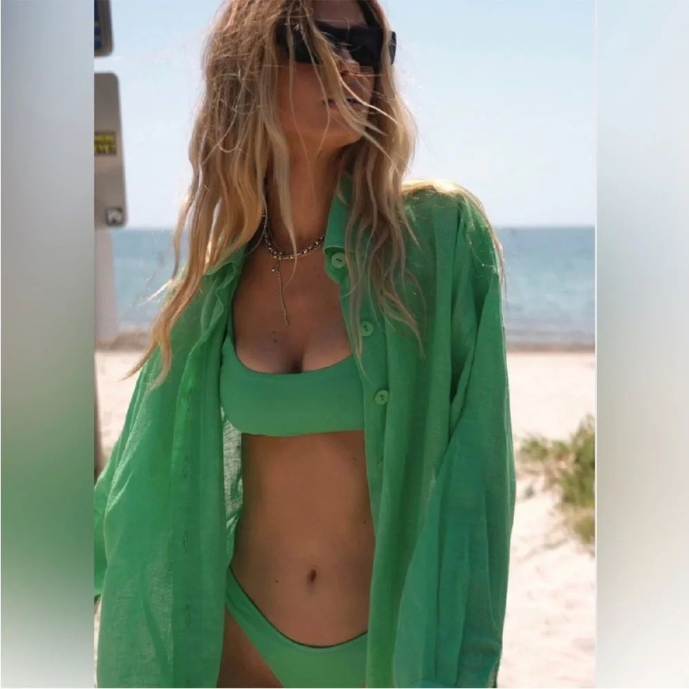 Tan Lines by Sivan Ayla Fiji cheeky bikini bottom green NWT small - Picture 3 of 8